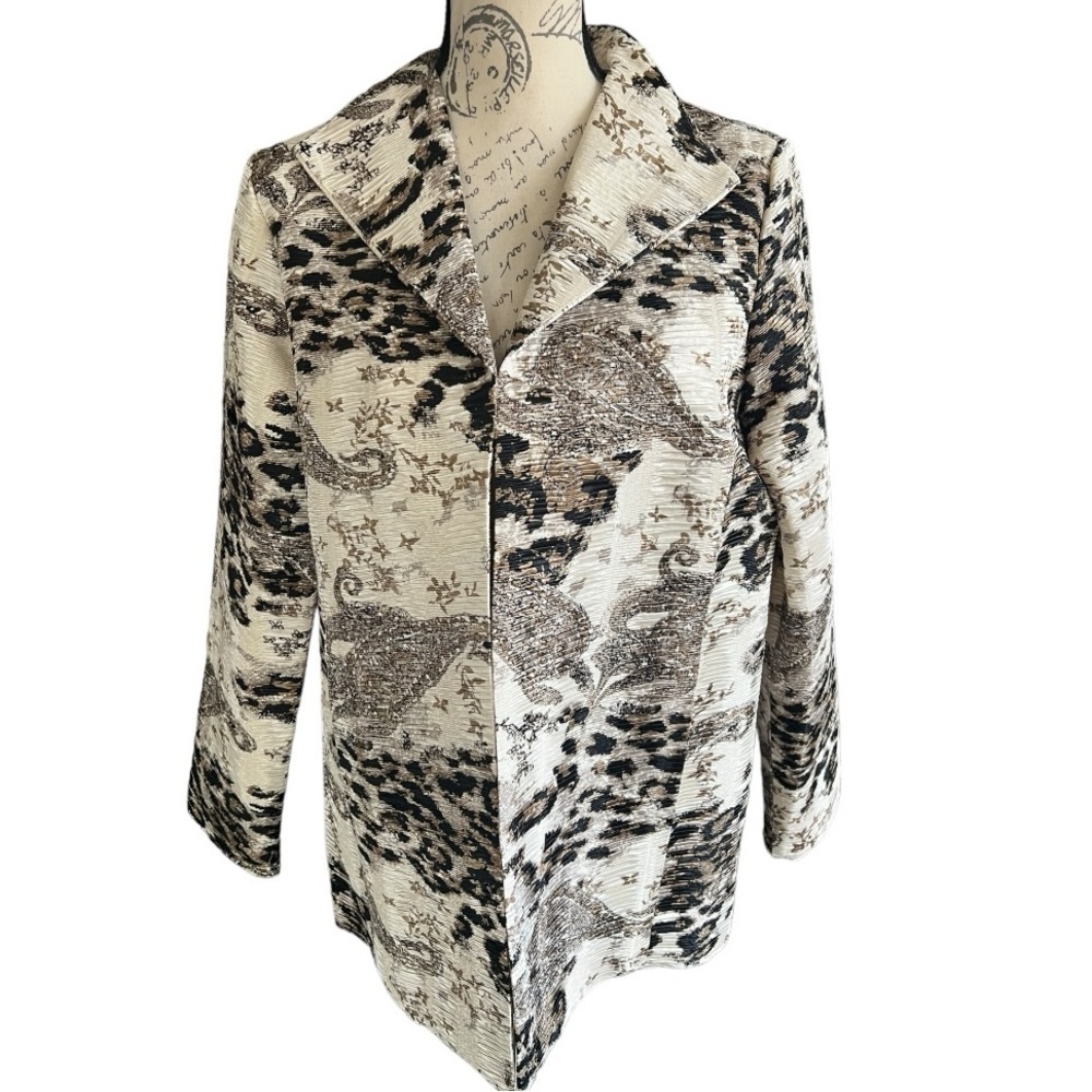 Silk land open front blazer, snakeskin print, size large, new with tags